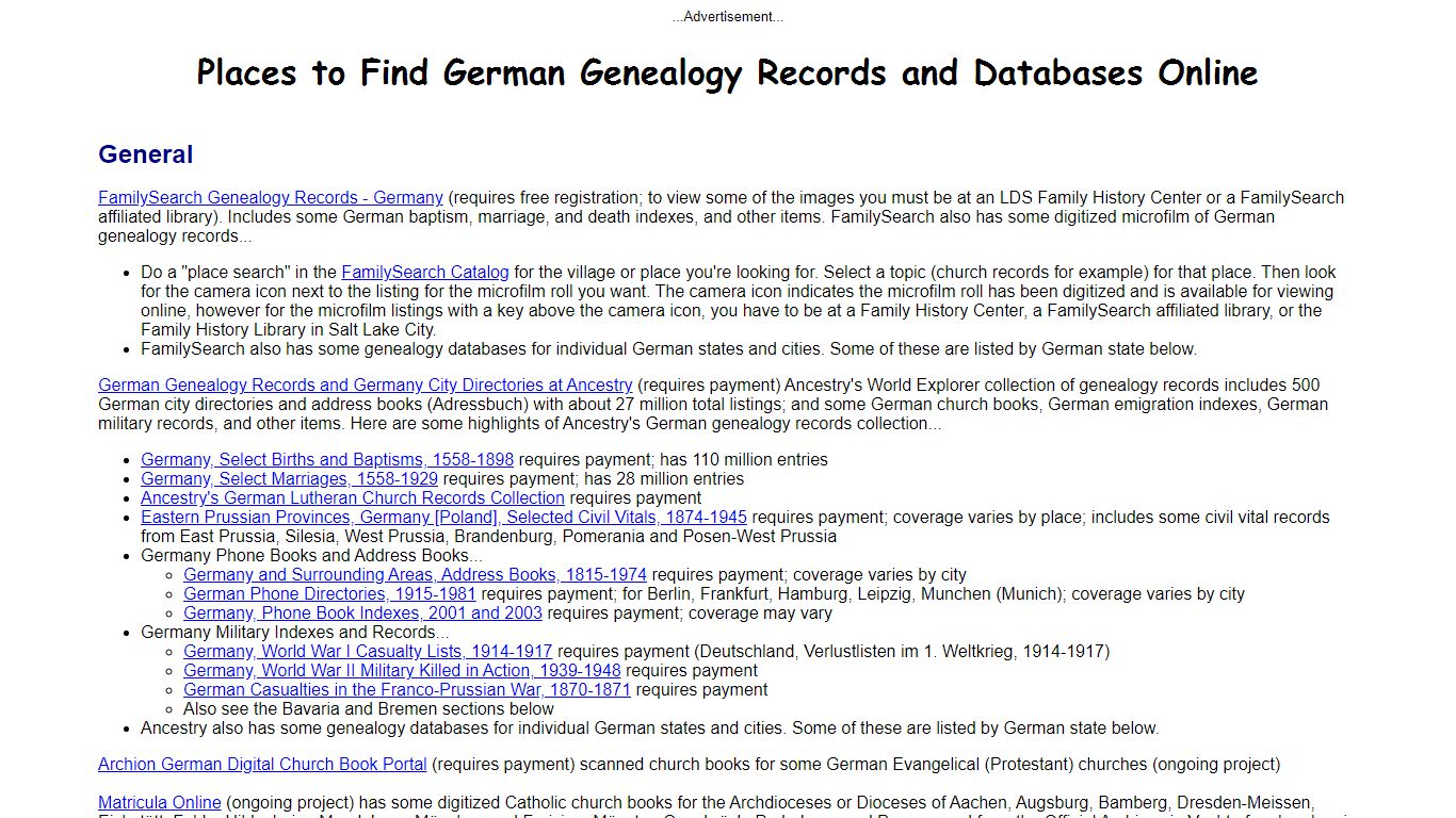 Online German Genealogy Records and Databases - German Roots