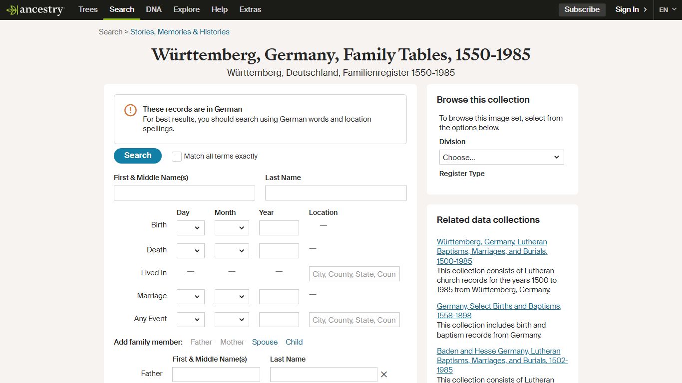 Württemberg, Germany, Family Tables, 1550-1985 - Ancestry